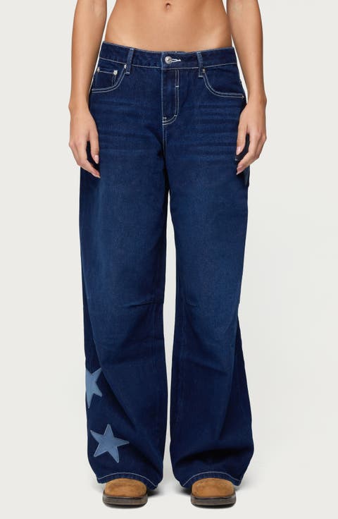 Trish Stars Low Rise Wide Leg Jeans