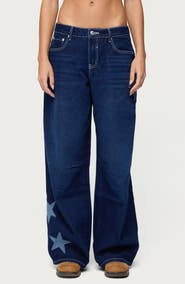 EDIKTED Trish Stars Low Rise Wide Leg Jeans