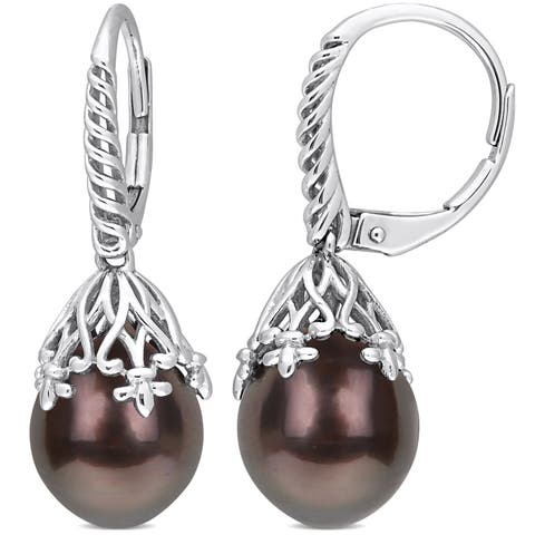 Cultured Pearl Filigree Leverback Earrings 14k