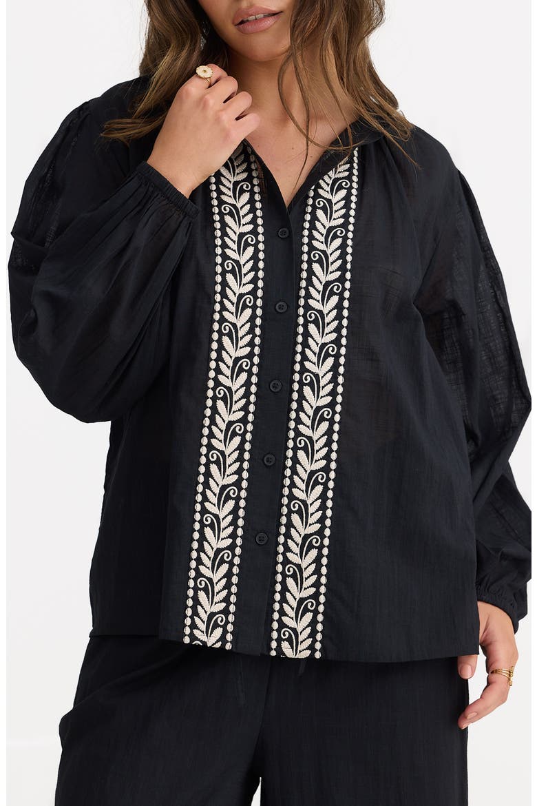 Cala Embroidered Shirt, Main, color, BLACK W OFF WHITE