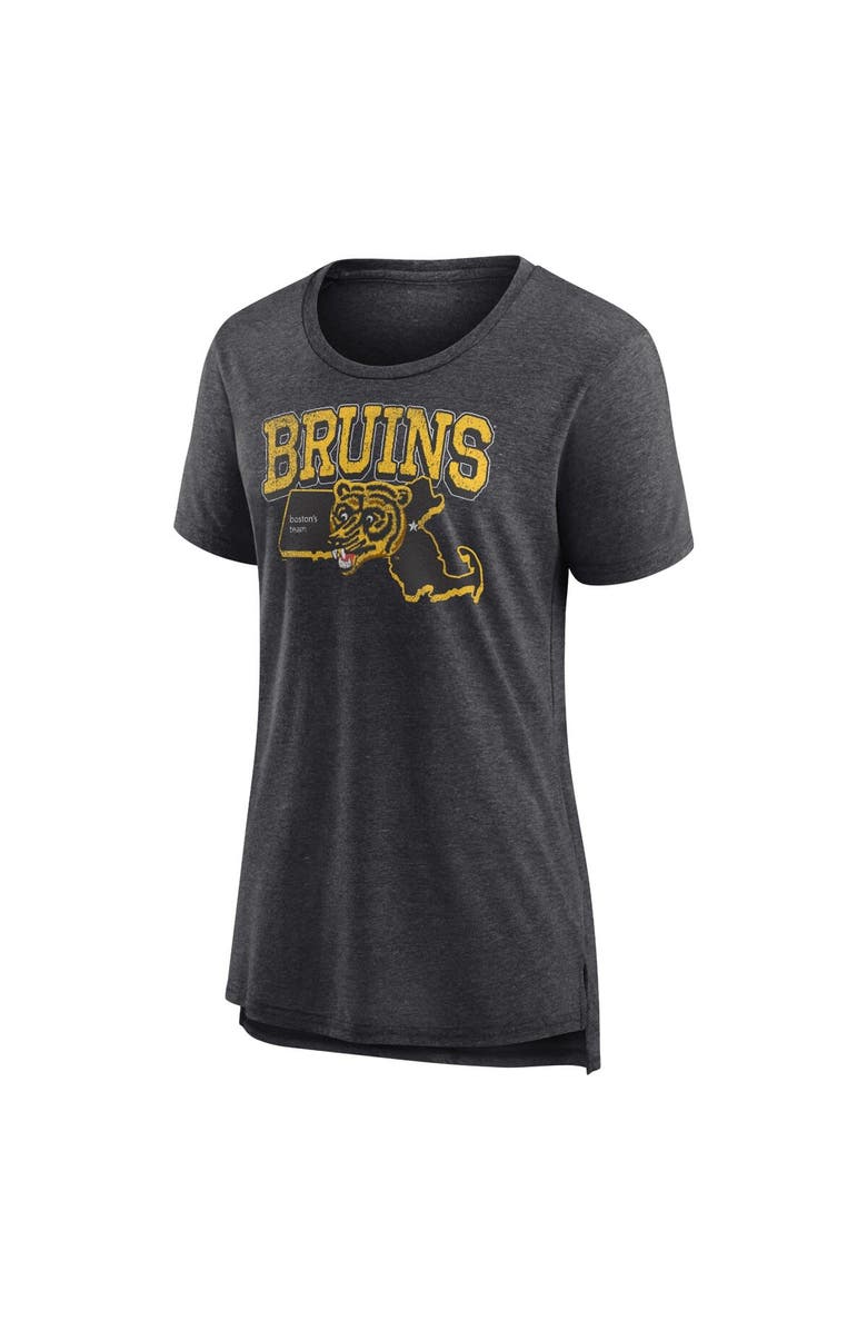FANATICS Women's Fanatics Branded  Heather Charcoal Boston Bruins Centennial Team Tri-Blend T-Shirt, Alternate, color, Heather Charcoal