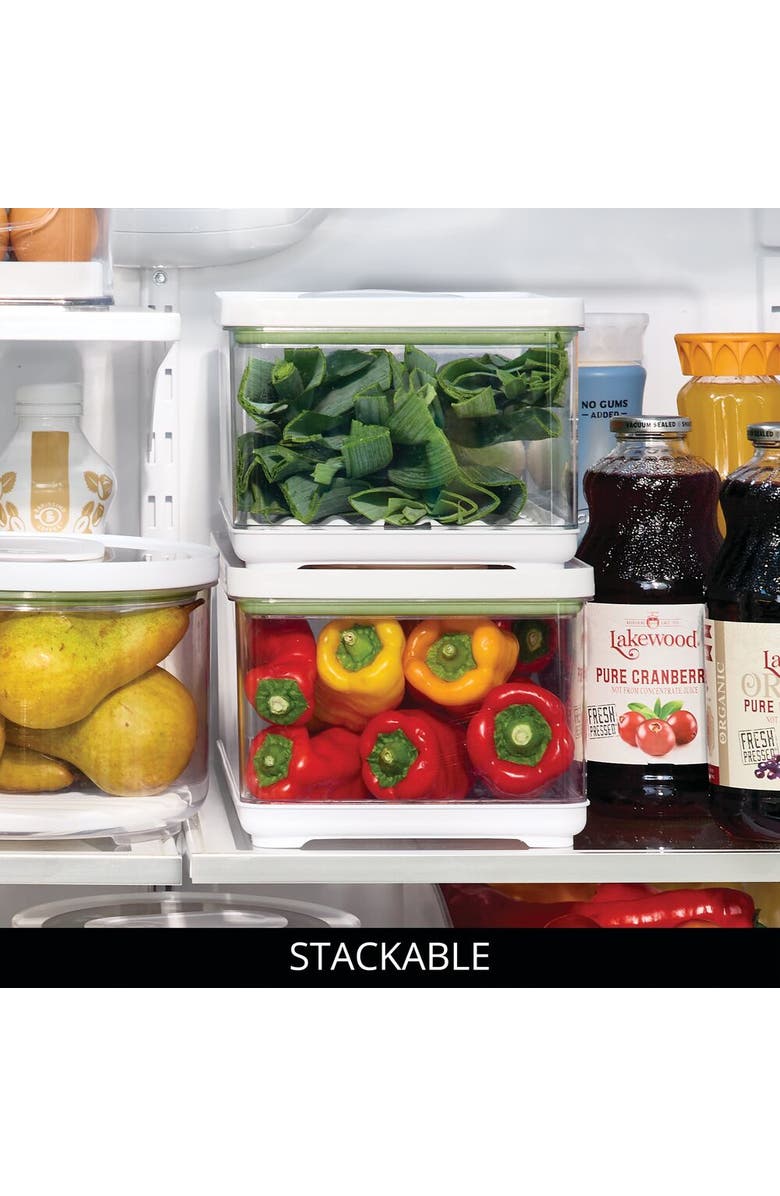 iDesign Large Fridge Produce Bin with Removable Drainage Tray and Lid - Set of 2 - Clear, Alternate, color, Clear/White/Green