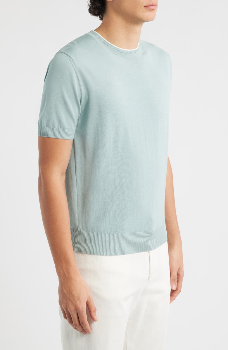 Canali Short Sleeve Cotton Crewneck Sweater, Alternate, color, Green