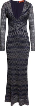 Missoni Long Sleeve 3D Diamond Pattern Lamé Maxi Dress