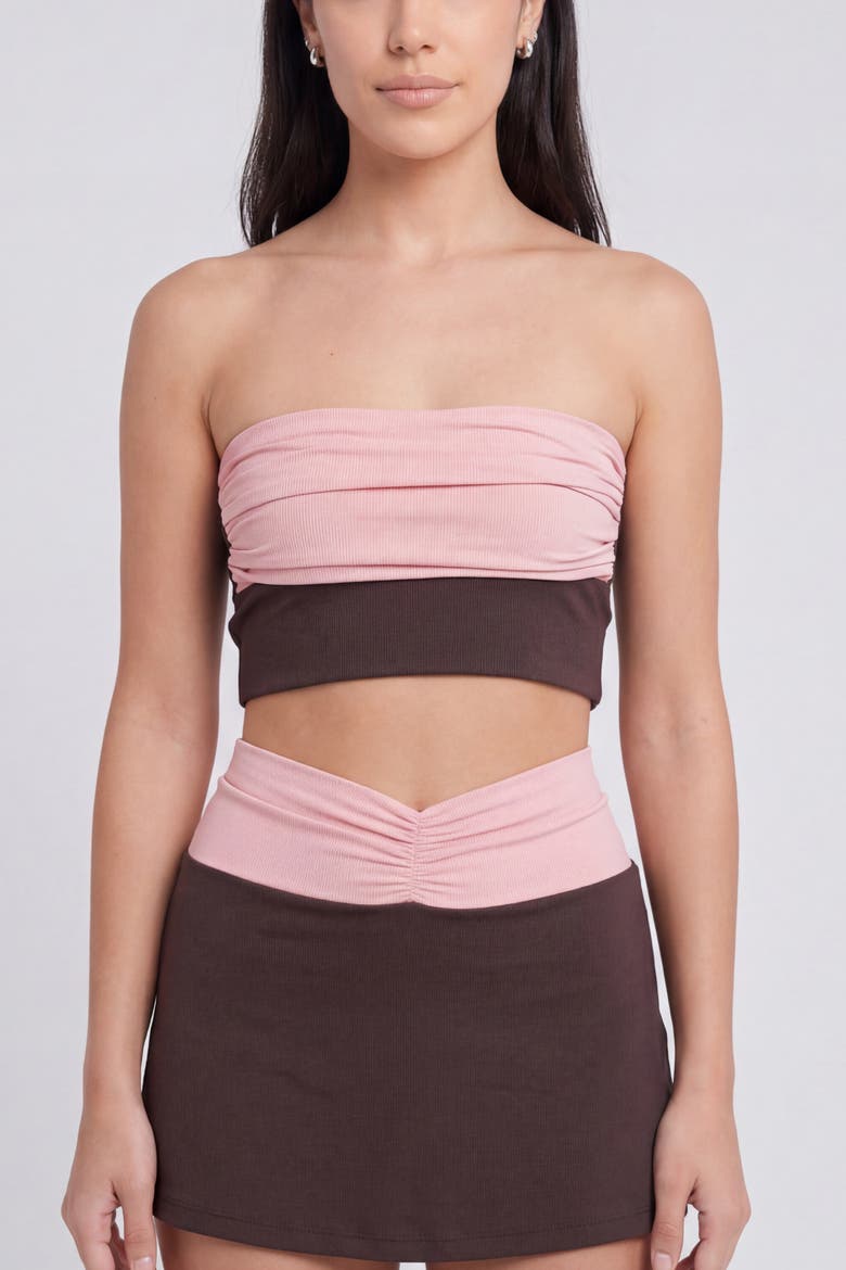 Isabelle Ruched Bikini Tube Top, Main, color, Pink and Brown