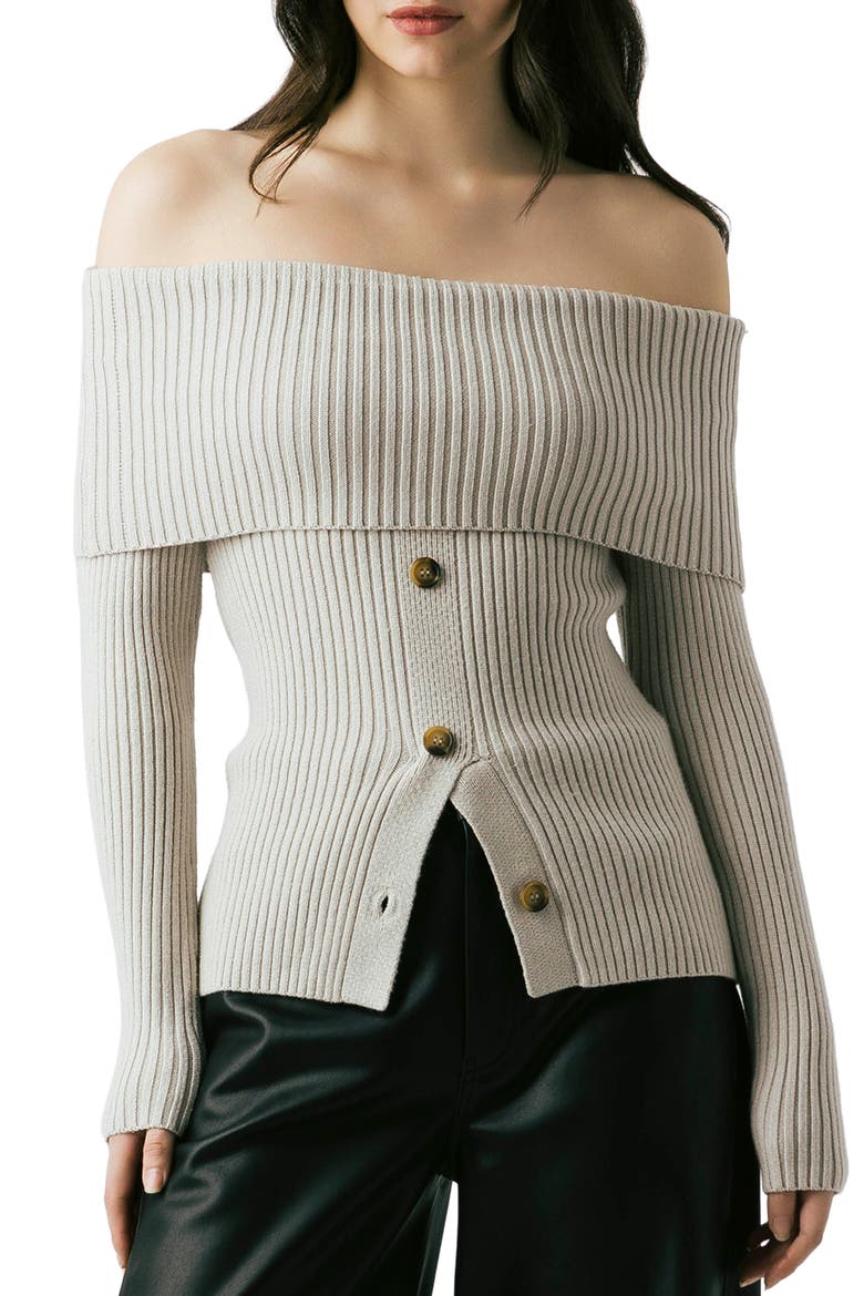 Off the Shoulder Rib Sweater, Main, color, IN THE CLEAR