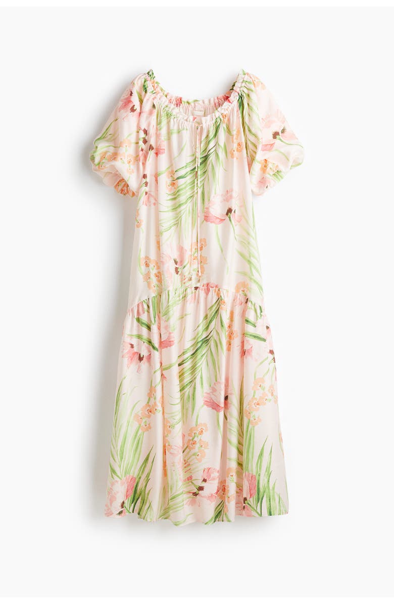 H&M Drawstring-detail Dress, Alternate, color, Light Pink/Floral