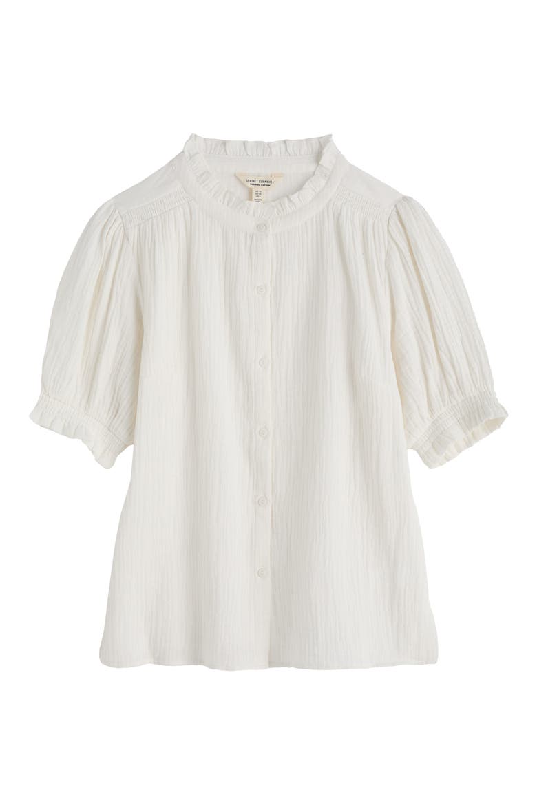 Shore Patch Organic Cotton Button-Up Top, Alternate, color, CHALK