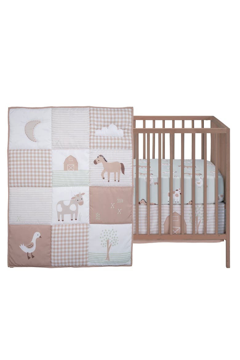 Farmyard Friends 3-Piece Infant Baby Nursery Crib Bedding Set, Main, color, Cream