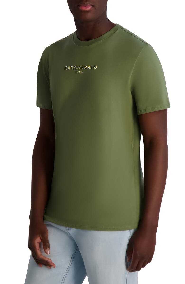KARL LAGERFELD PARIS Camo Logo Graphic T-Shirt, Alternate, color, Olive