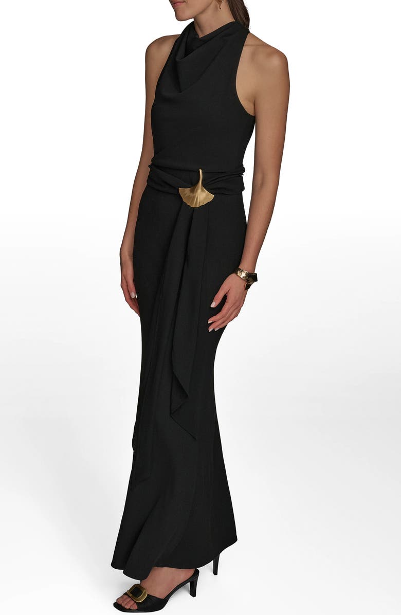 Donna Karan New York Crepe & Chiffon Mermaid Gown, Alternate, color, Black/ Black