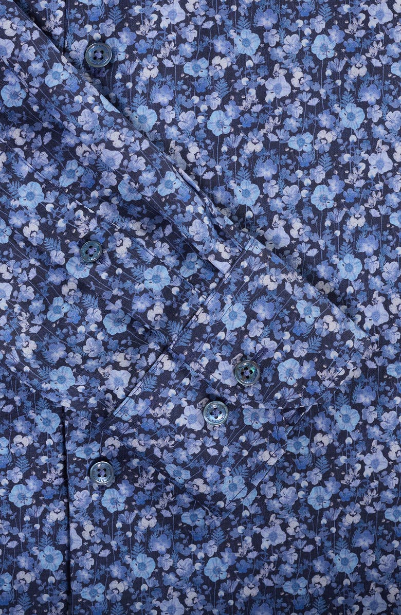 Bugatchi Axel Trim Fit Floral Stretch Cotton Button-Up Shirt, Alternate, color, Cobalt