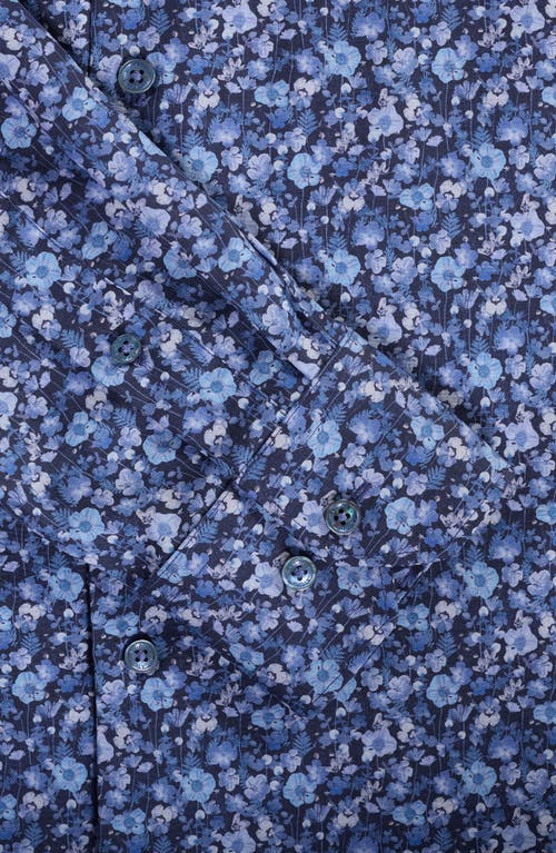 Bugatchi Axel Trim Fit Floral Stretch Cotton Button-up Shirt In Blue
