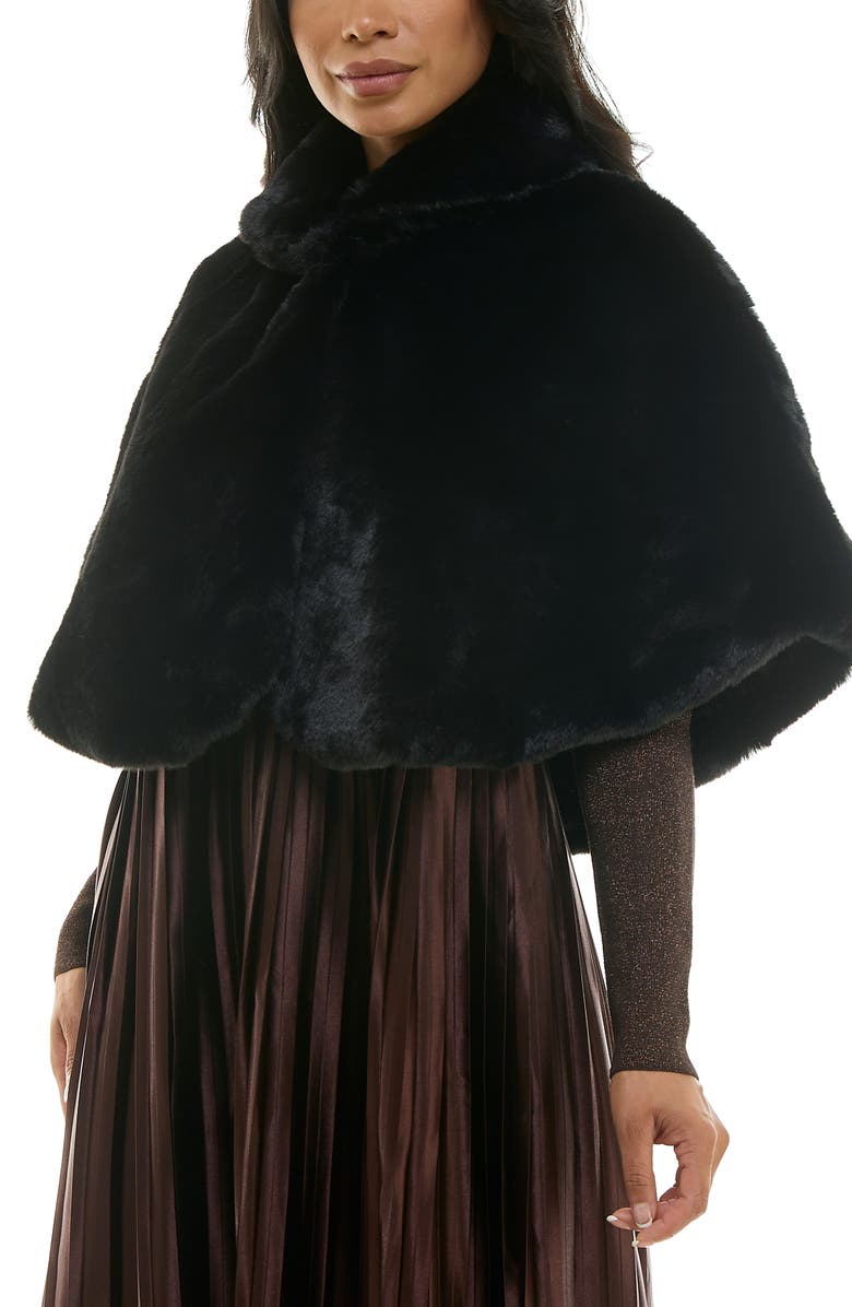 Nina Leonard Faux Fur Capelet, Alternate, color, Black/Black
