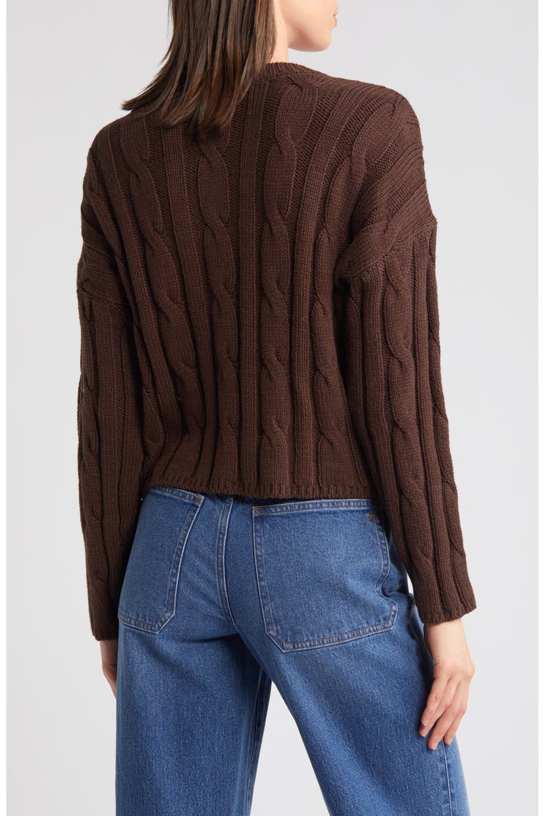 Cable Knit V-Neck Crop Sweater, Alternate, color, DARK COFFEE
