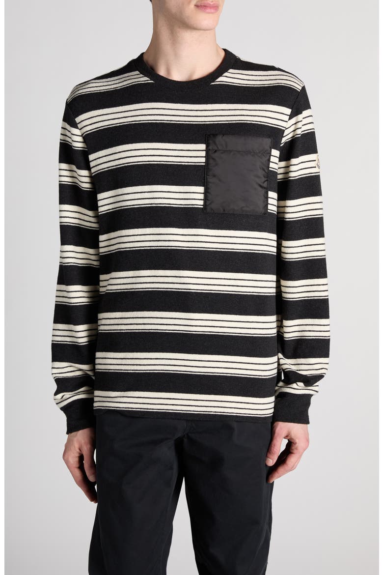 Mixed Media Stripe Long Sleeve Knit Top, Main, color, BLACK