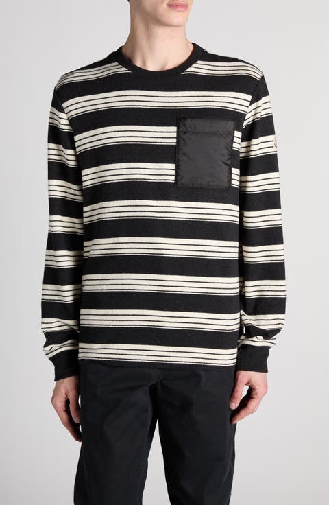 Mixed Media Stripe Long Sleeve Knit Top