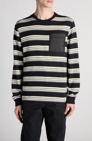 Moncler Mixed Media Stripe Long Sleeve Knit Top