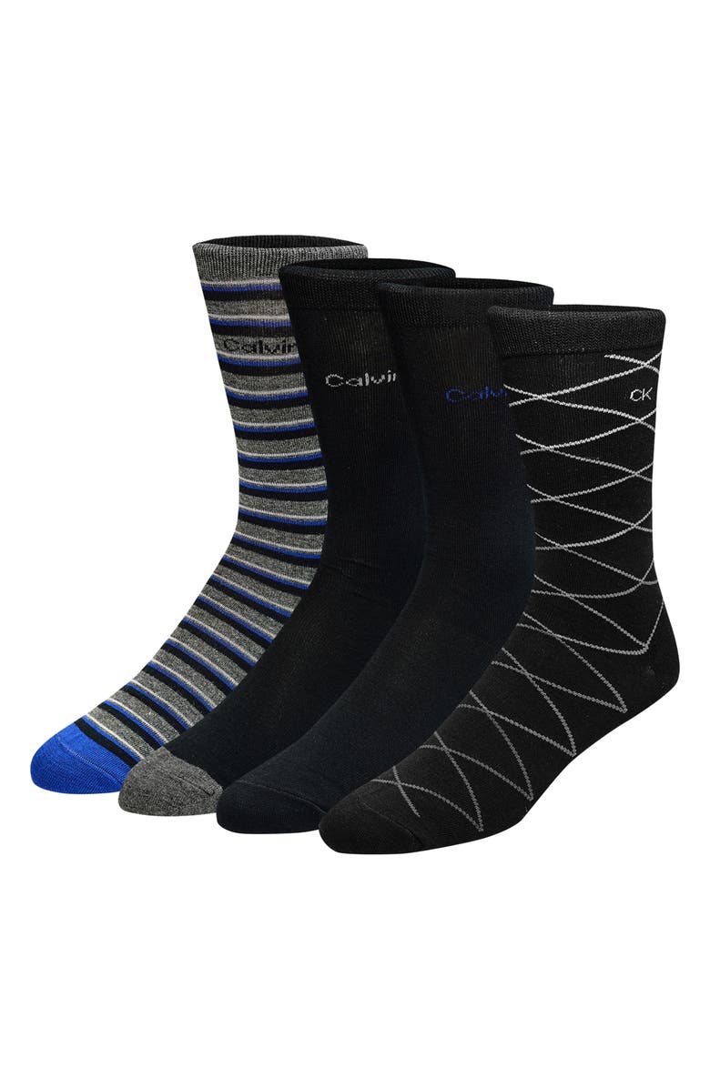 Calvin Klein Assorted 4-Pack Stripes & Solids Dress Socks, Alternate, color, 