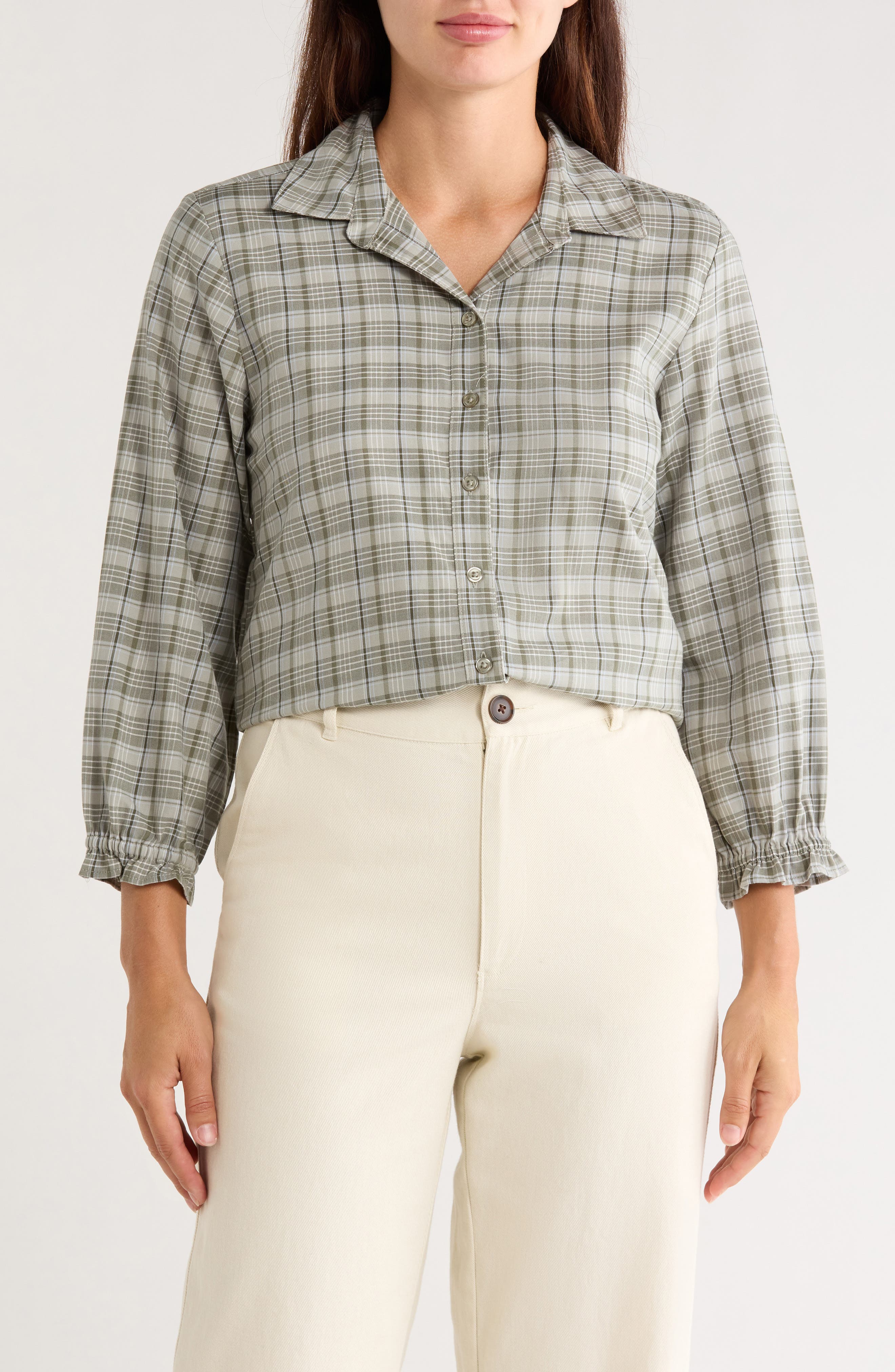 Plaid Three-Quarter Sleeve Shirt