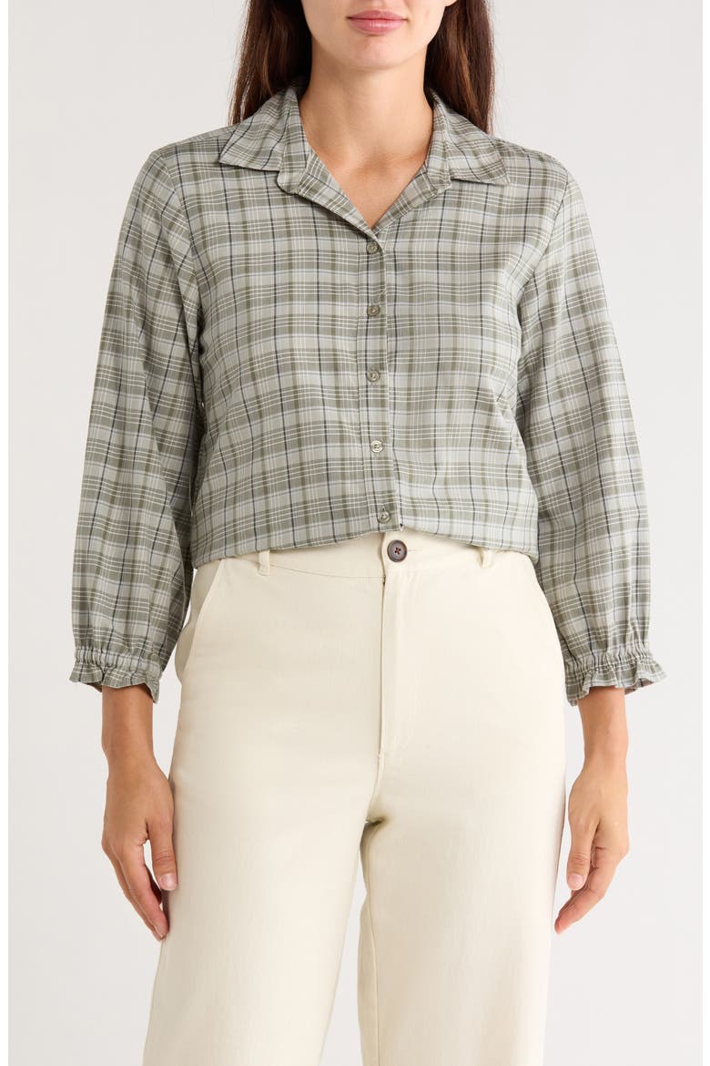 Plaid Three-Quarter Sleeve Shirt, Main, color, WINTER GREEN