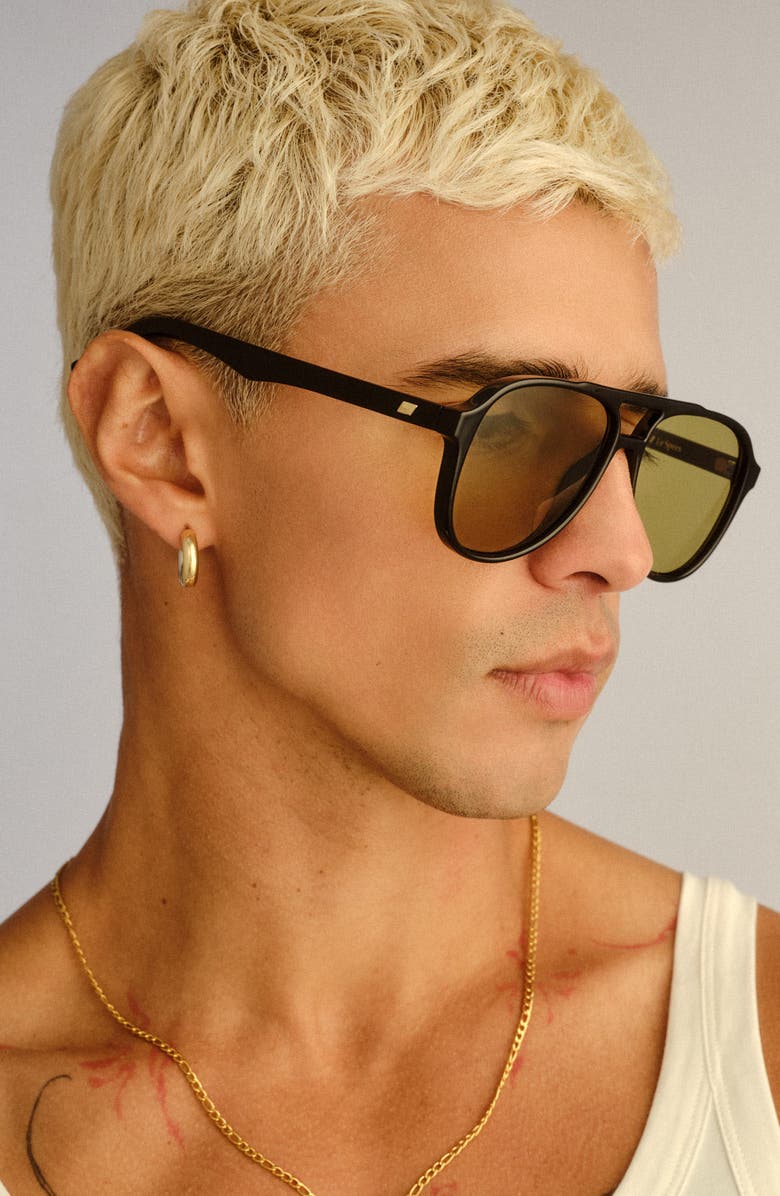 Le Specs Tragic Magic 56mm Aviator Sunglasses, Alternate, color, Black / Olive Tint