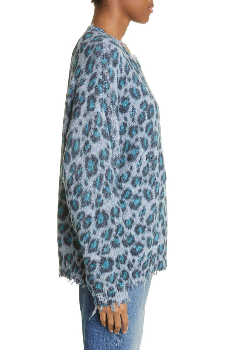 R13 Distressed Leopard Oversize Cotton Sweater, Alternate, color, Blue Leopard