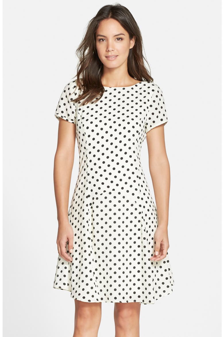 Polka Dot Fit & Flare Dress, Main, color, IVORY/ BLACK