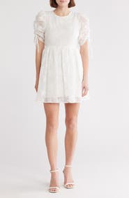 Lush Jacquard Lace Ruched Sleeve Minidress