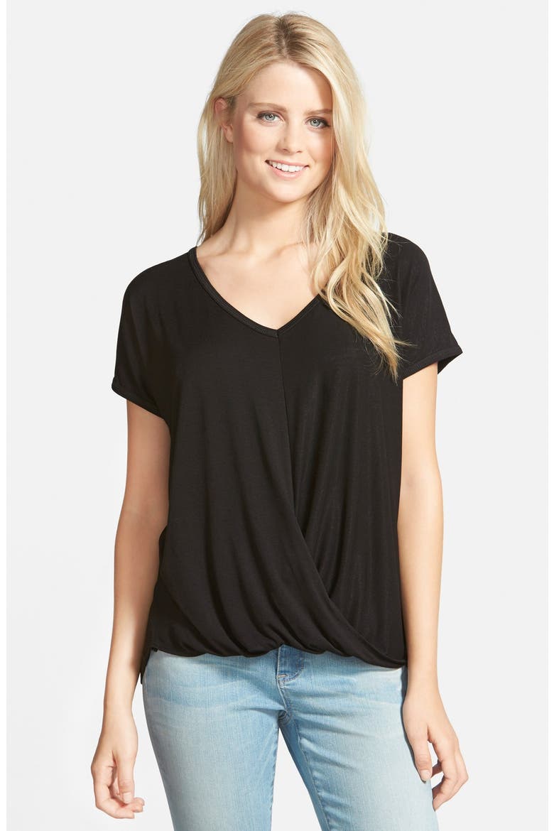 V-Neck Drape Front Top, Main, color, BLACK