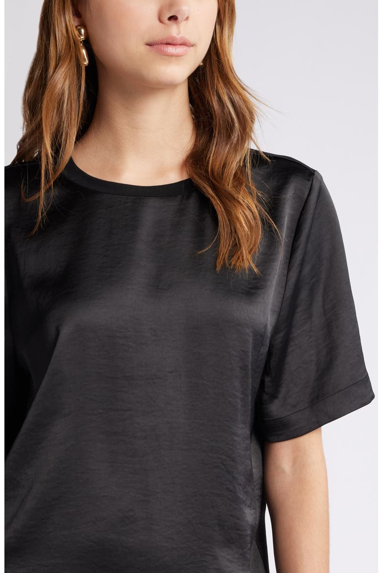 Crewneck Satin T-Shirt, Alternate, color, BLACK