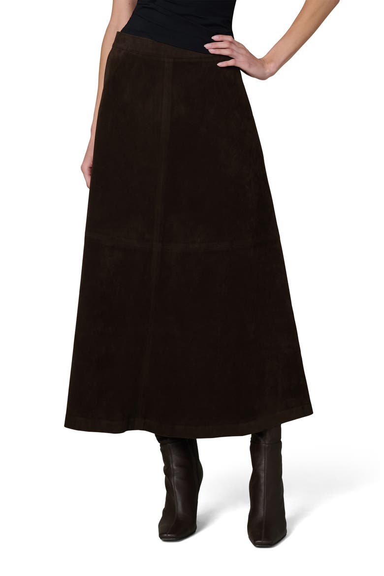Tavi Faux Suede Midi Skirt, Main, color, DARK CHOCOLATE
