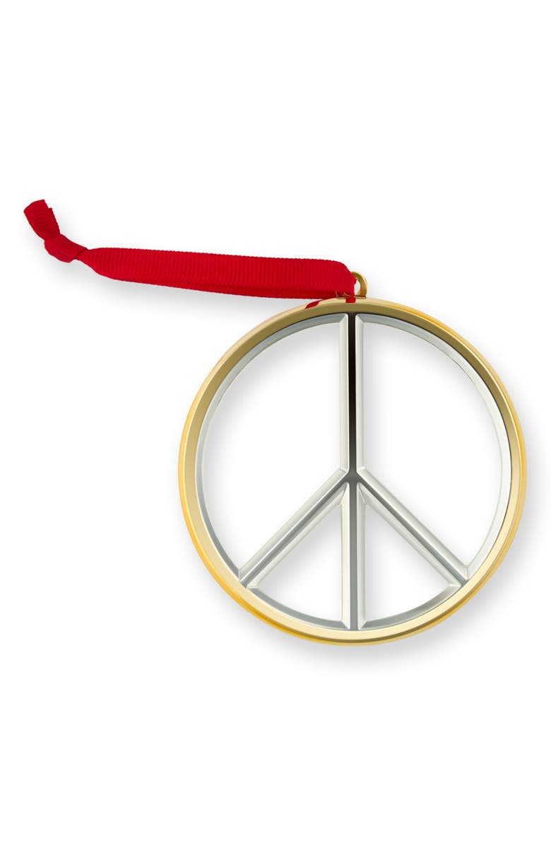 Nambé Peace Sign Ornament, Main, color, Silver