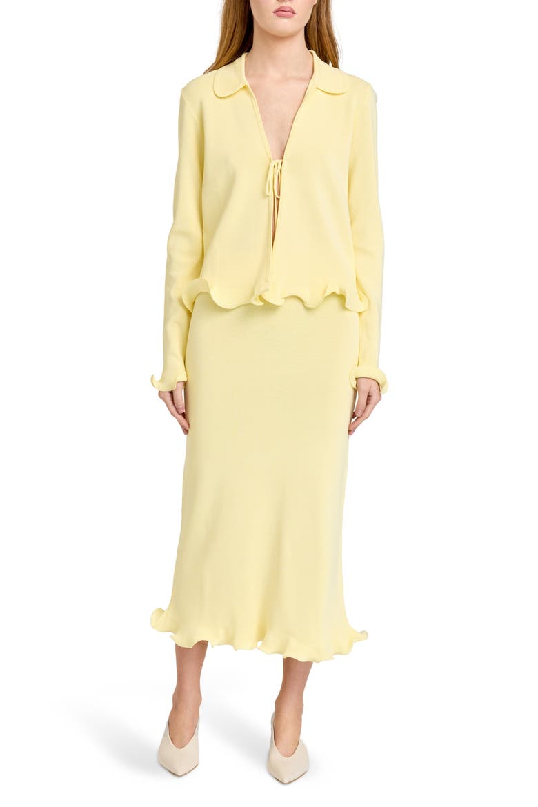 Isla Ruffle Tie Front Cardigan, Alternate, color, YELLOW