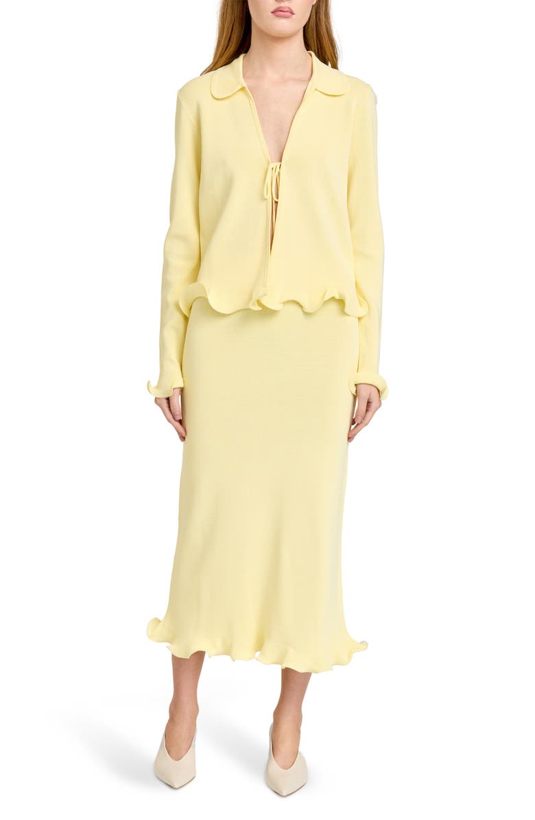 WAYF Isla Ruffle Hem Sweater Skirt, Main, color, Yellow