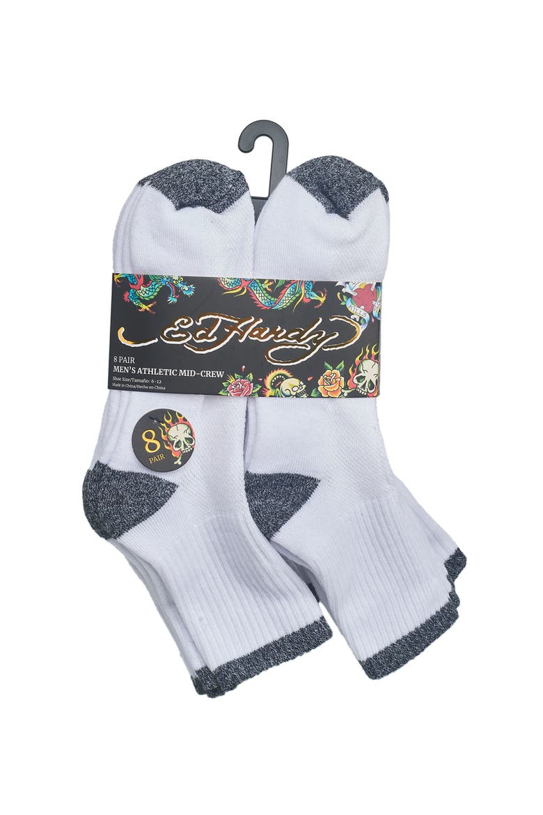 Basic Half Cushion Mid Crew Sock 8-Pack, Alternate, color, White