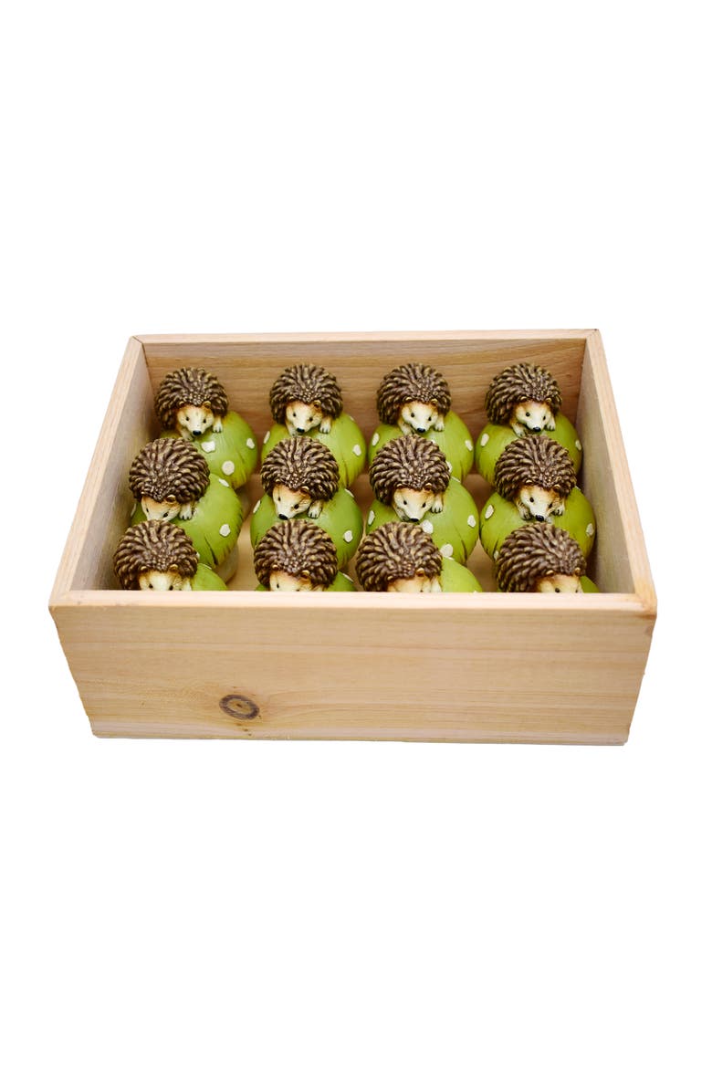 Resin Mushroom Hat Hedgehog Set of 6 Multicolored for Spring Home Decor, Alternate, color, Brown