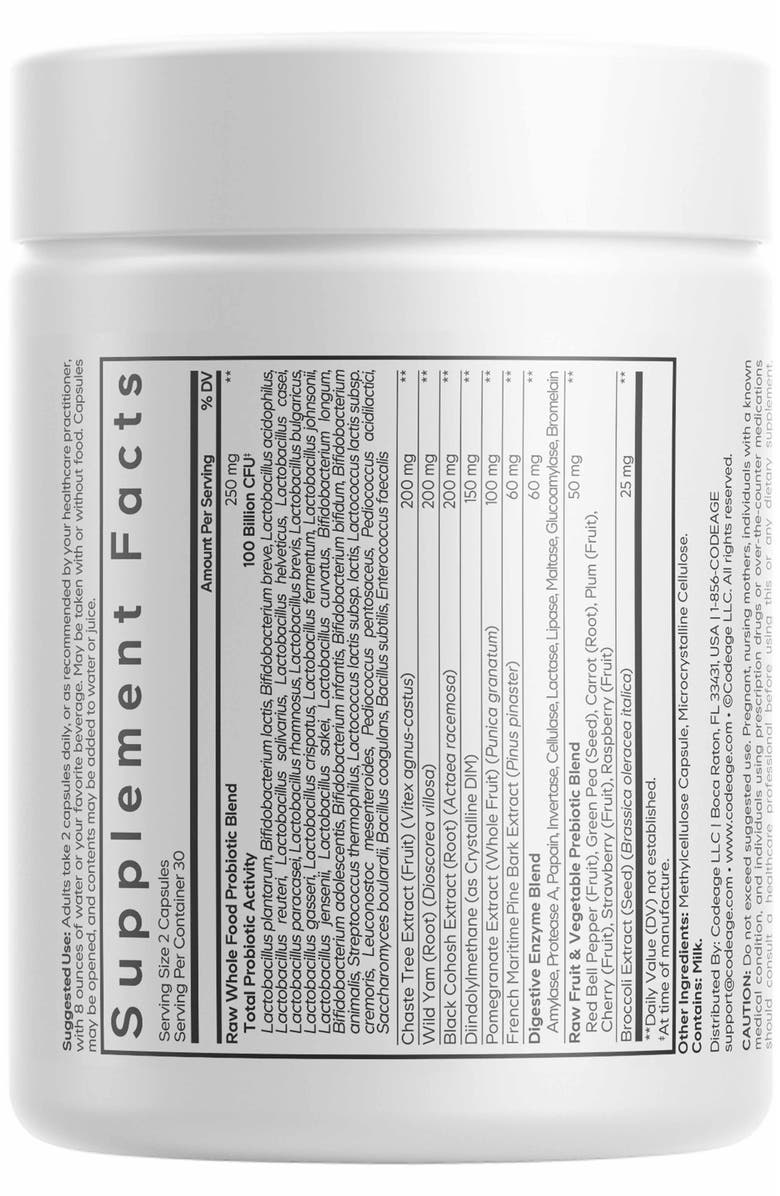 Codeage Raw Women's Probiotics + Prebiotics Supplement, Alternate, color, White