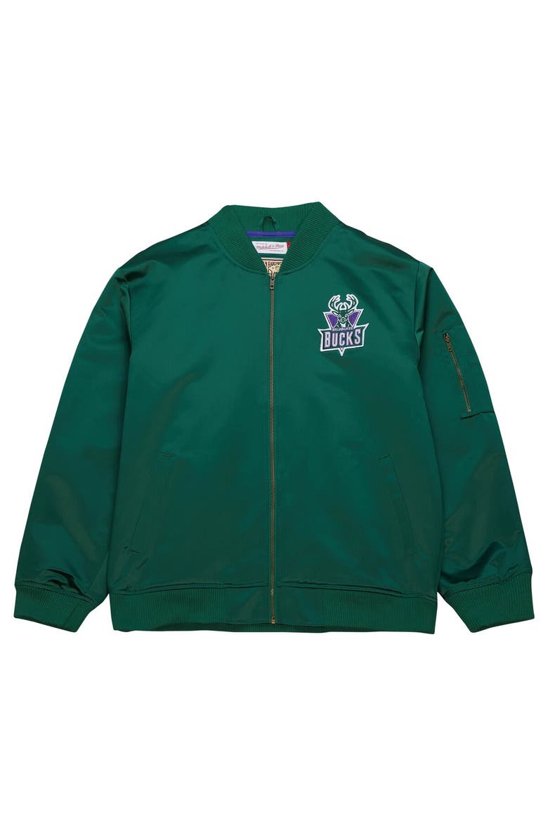 Mitchell & Ness Men's Mitchell & Ness Green Milwaukee Bucks Hardwood Classics Vintage Logo Full-Zip Bomber Jacket, Alternate, color, 