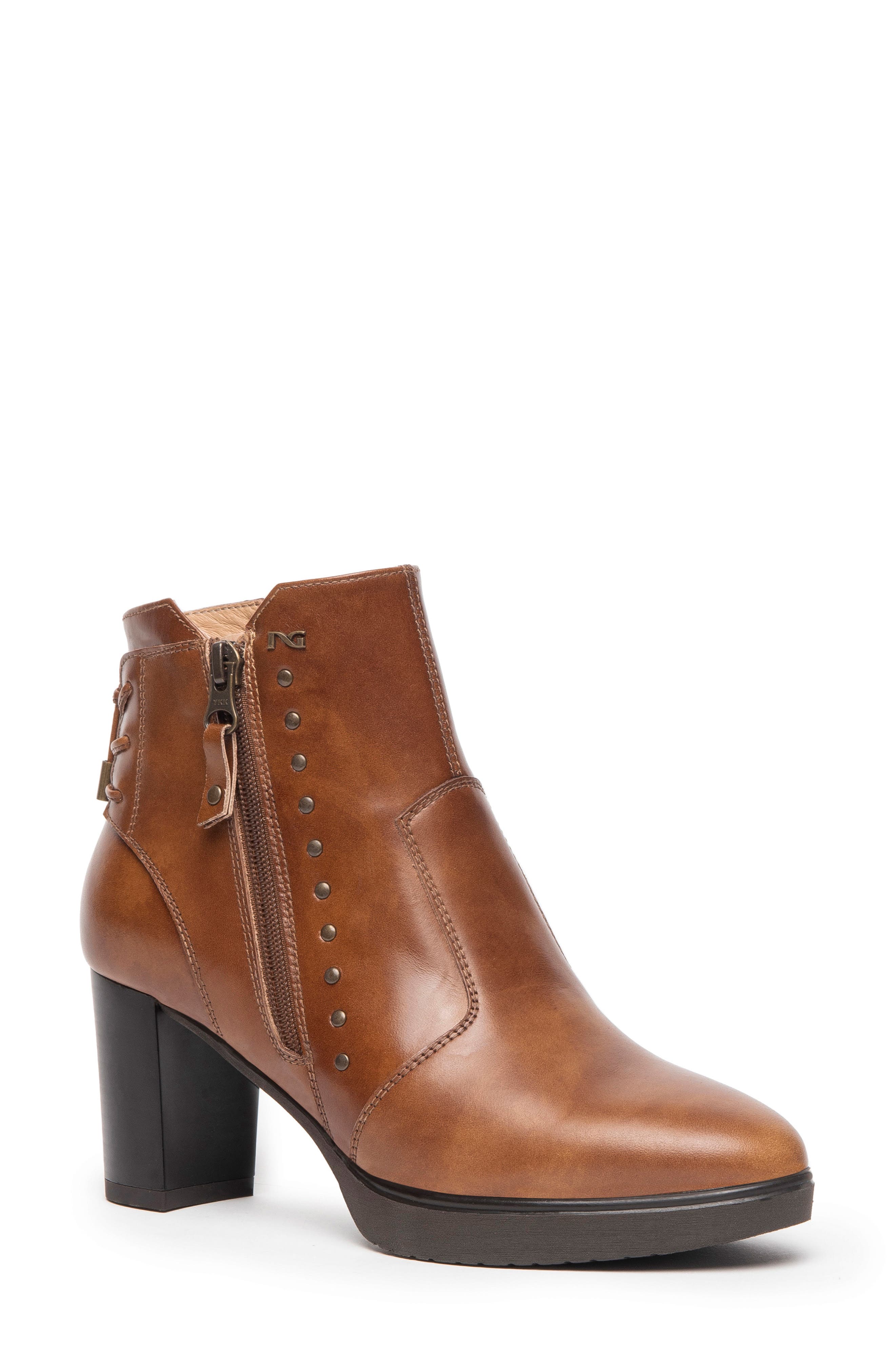 Nerogiardini Corset Zip Leather Platform Bootie In Brown