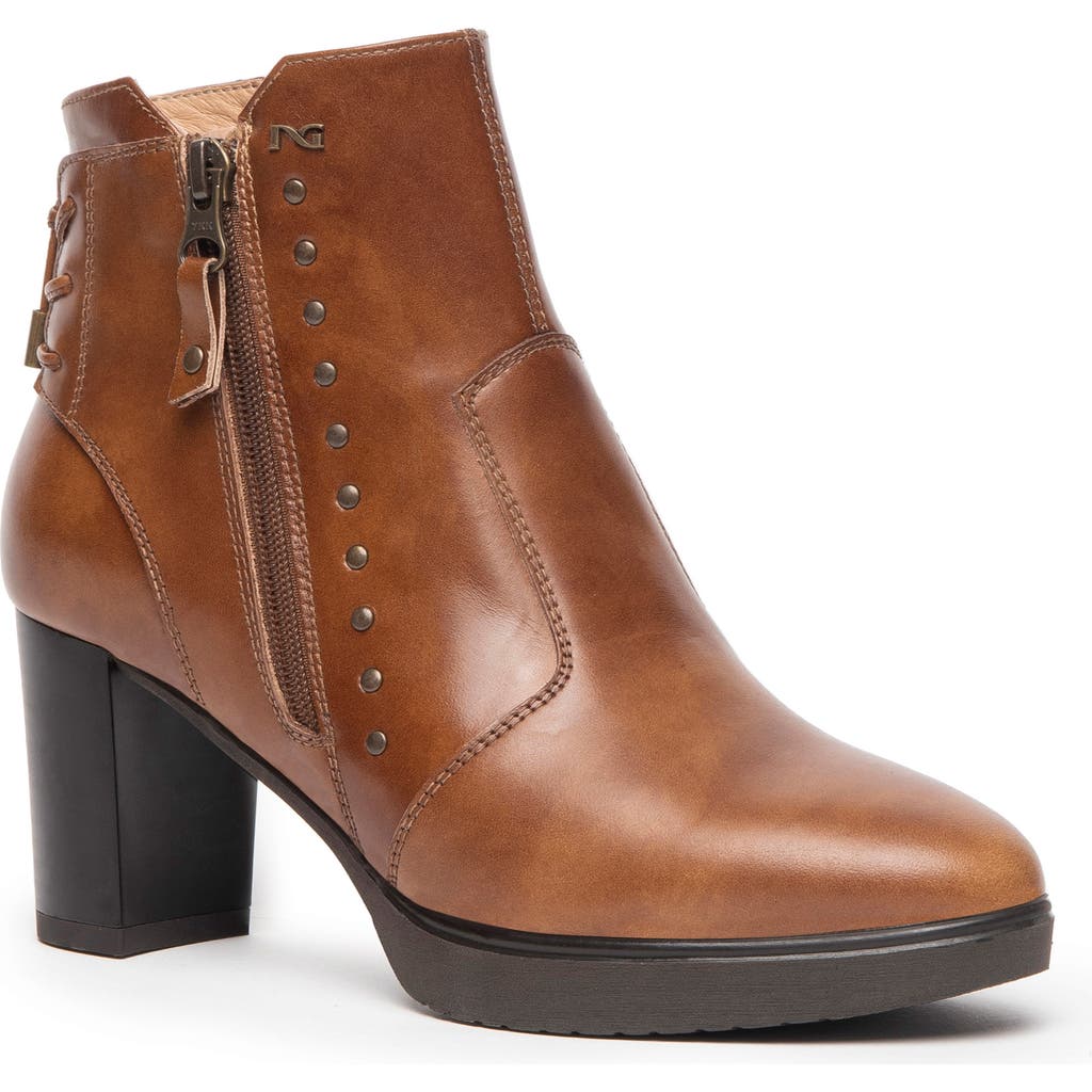 Nerogiardini Corset Zip Leather Platform Bootie In Brown