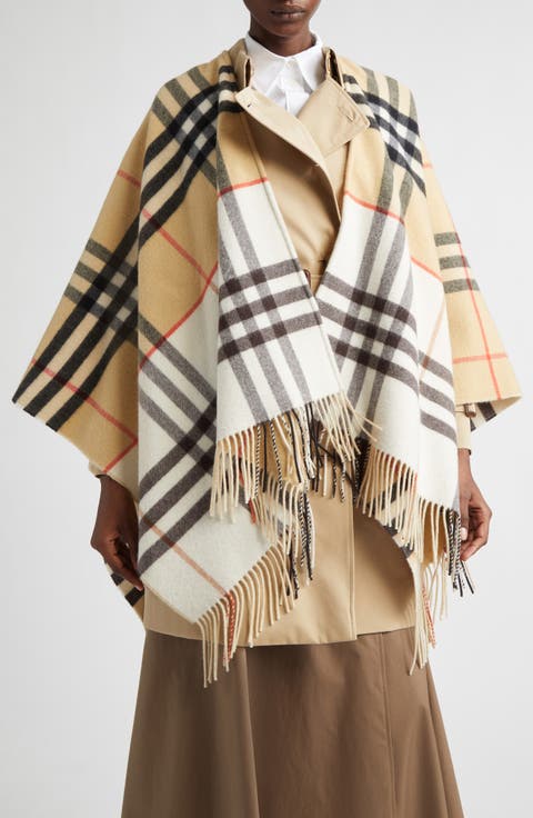 EKD Check Double Face Cashmere & Wool Fringe Cape