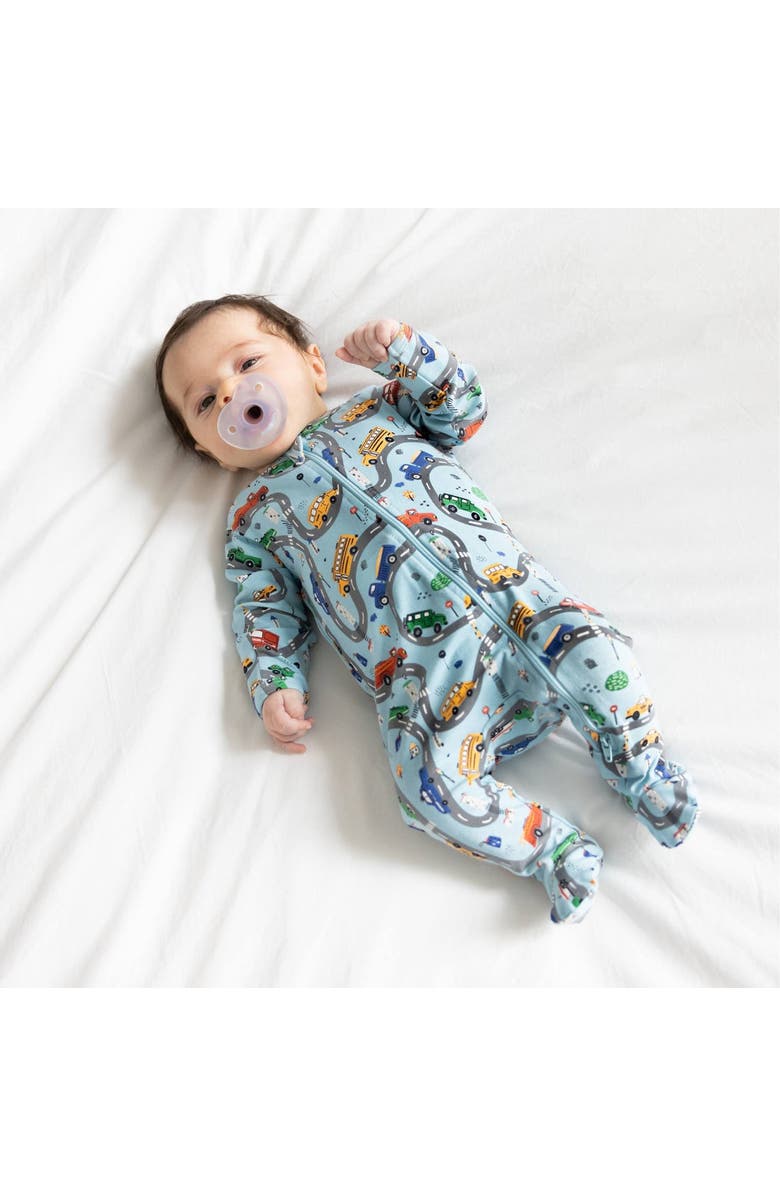 Norani Organic Cotton Zip Footie in Cars, Alternate, color, Cars