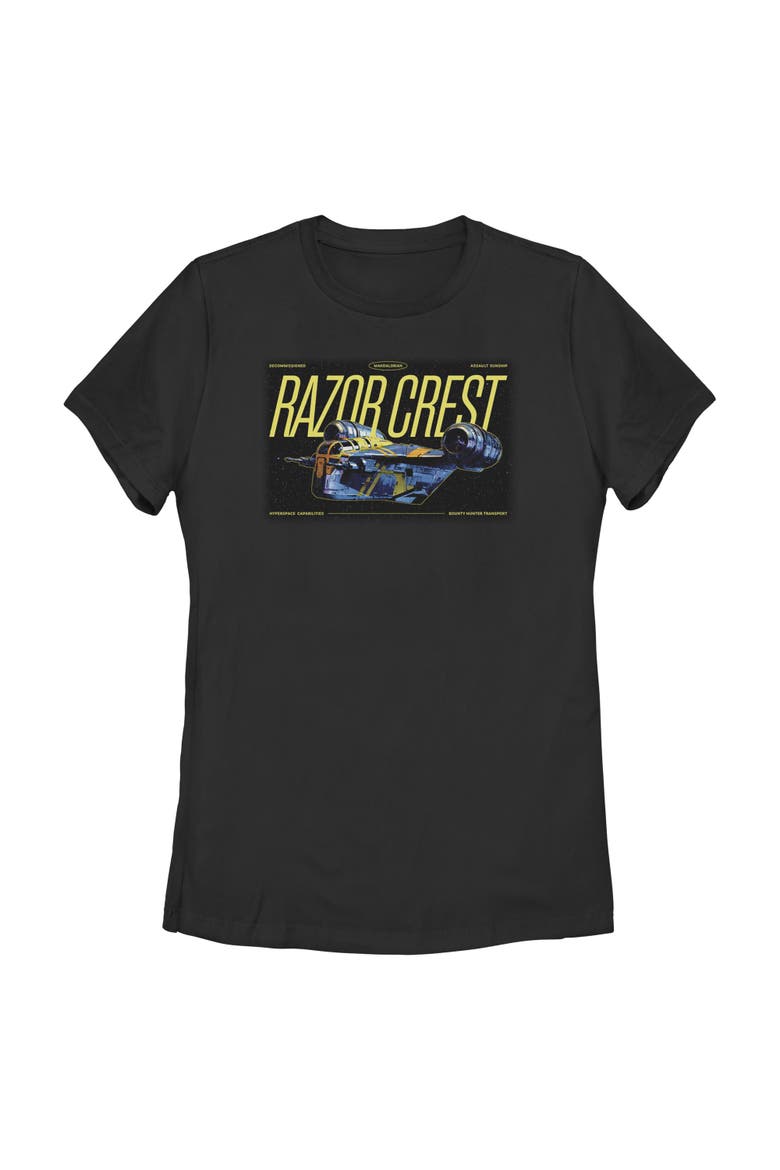 Womens Star Wars The Mandalorian and Grogu Bounty Hunter Razor Crest T Shirt, Main, color, Black