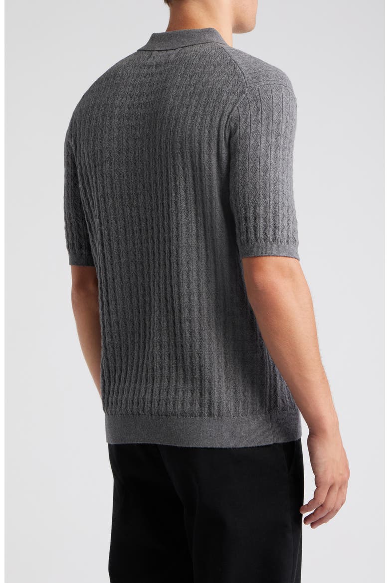 Naples Diamond Ribbed Cotton & Cashmere Polo Sweater, Alternate, color, GREY MARL