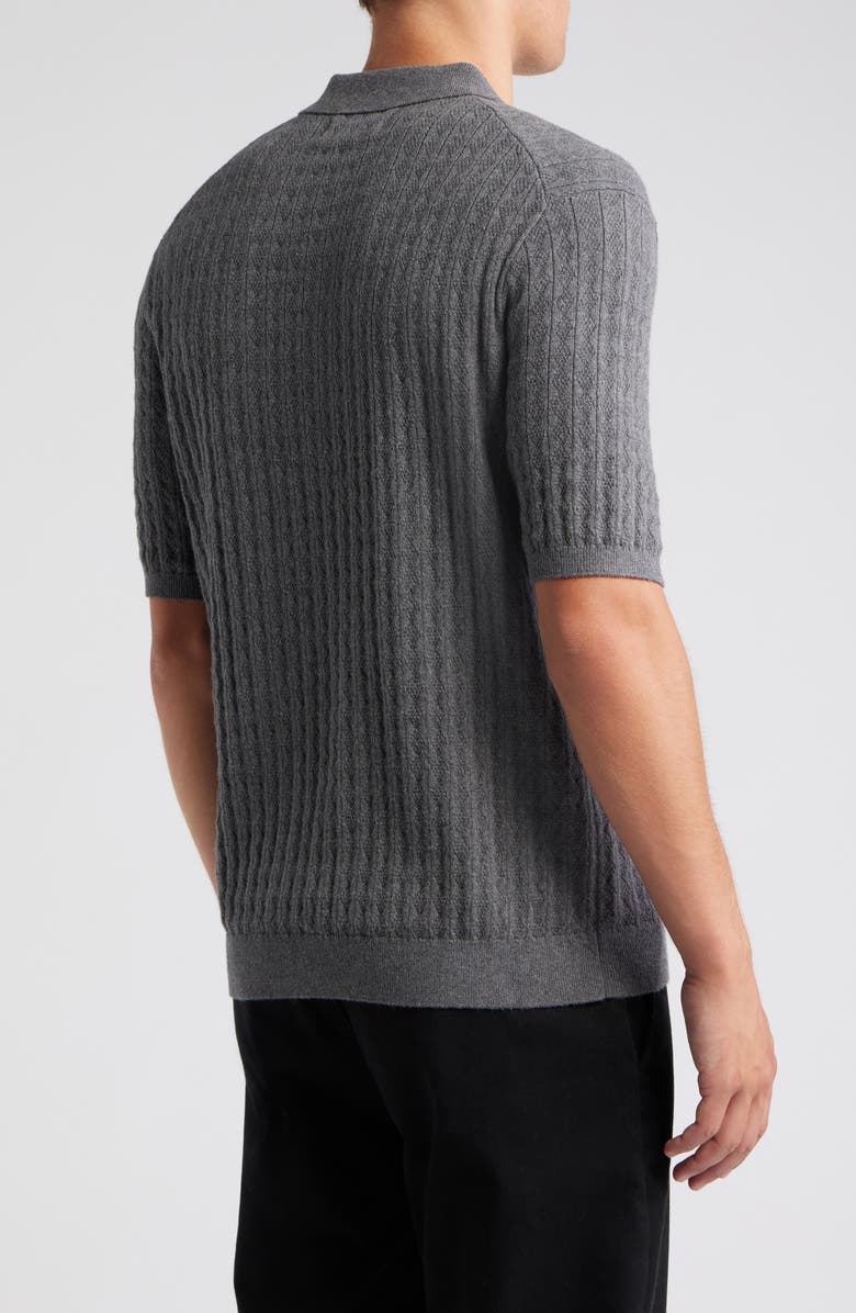 Wax London Naples Diamond Ribbed Cotton & Cashmere Polo Sweater, Alternate, color, Grey Marl
