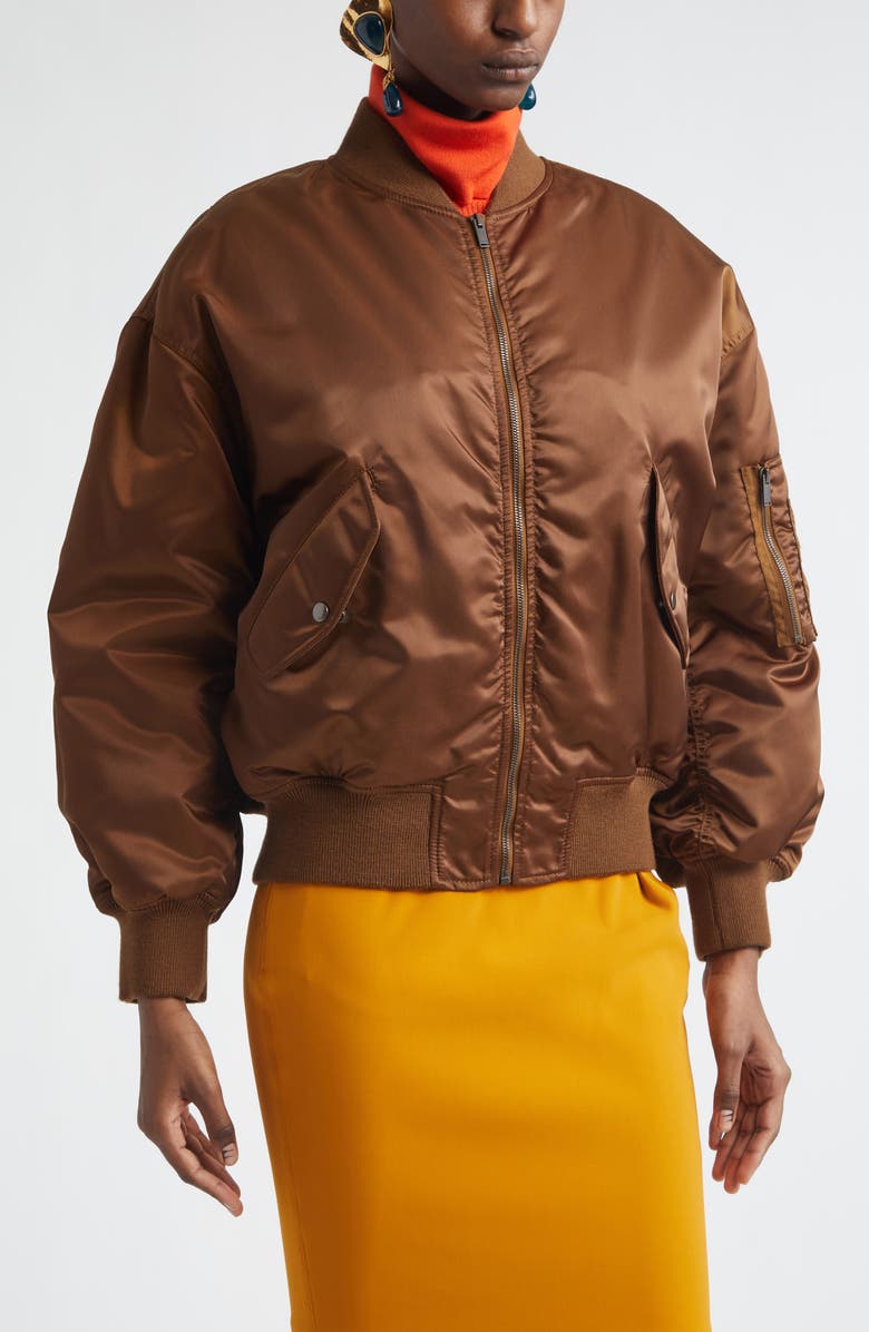 Saint Laurent Recycled Nylon Bomber Jacket, Alternate, color, Brun Clair