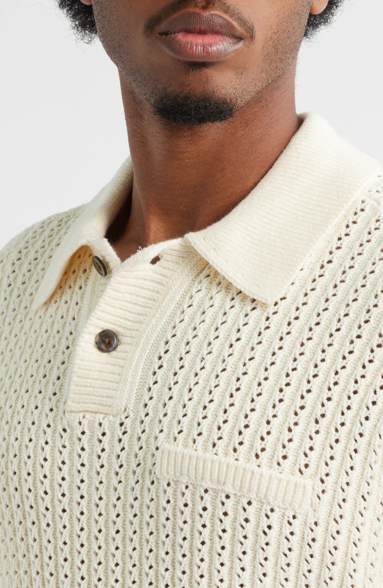 Obey Duane Open Stitch Long Sleeve Polo Sweater, Alternate, color, Natural