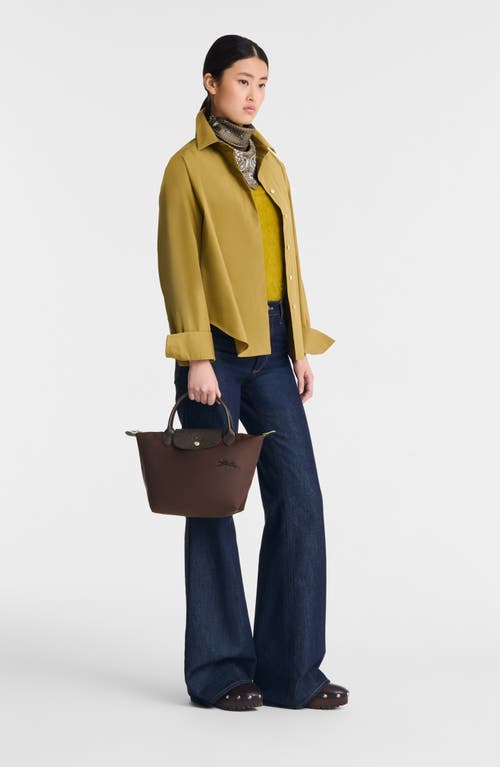 Longchamp Le Pliage Green Recycled Canvas Top Handle Bag In Brown
