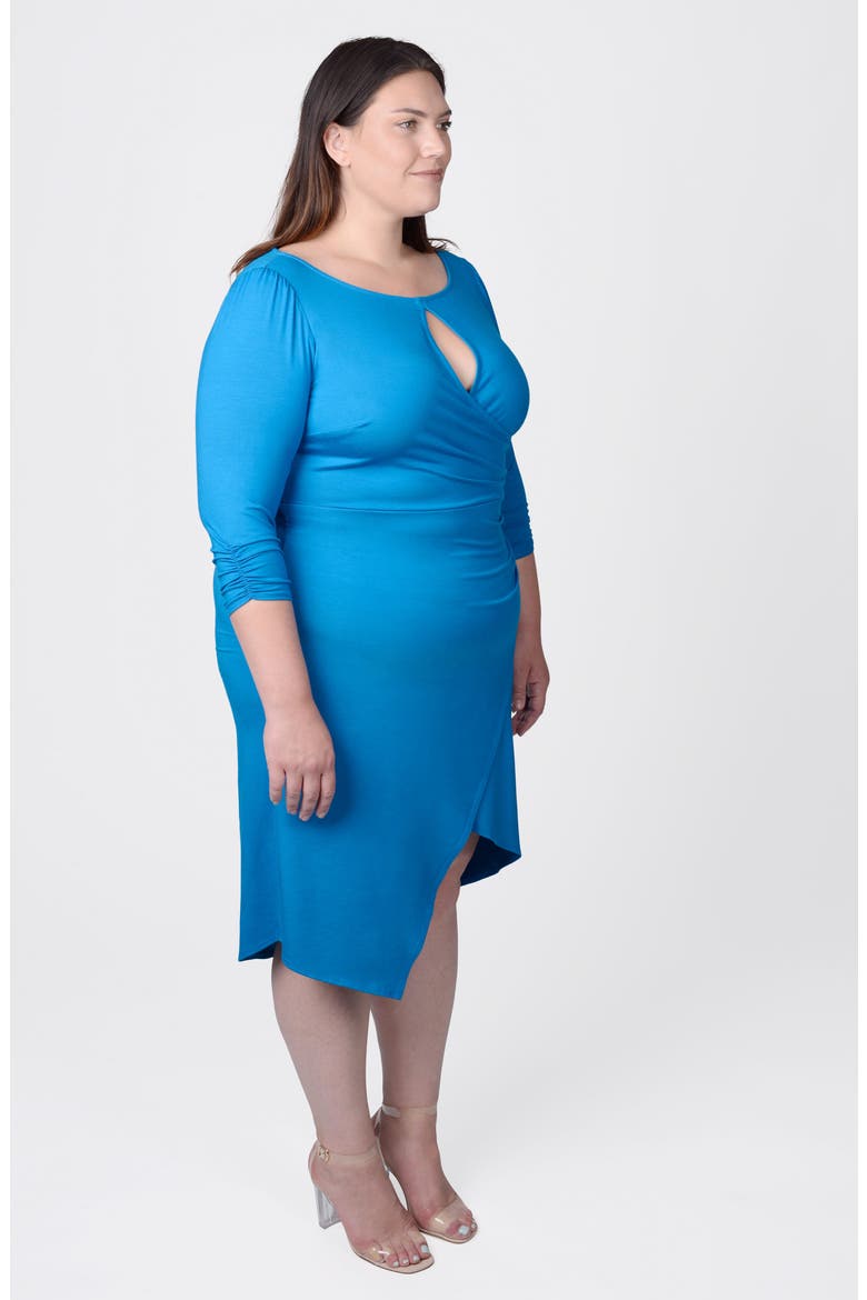 Lina Keyhole Ruched Faux Wrap Dress, Alternate, color, BLUE